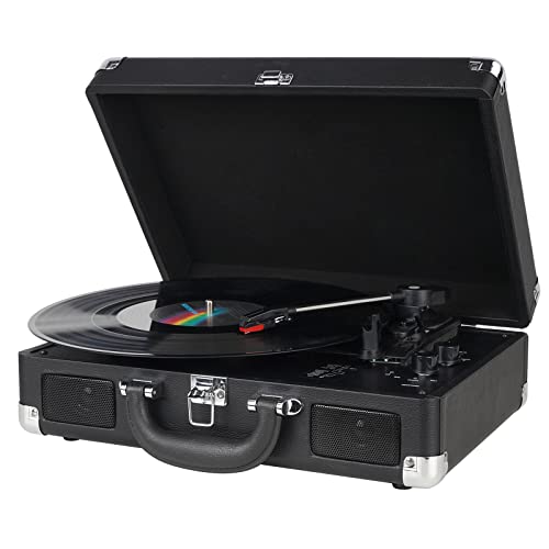 Vinyl Bluetooth Record Player, 3-Speed ,Suitcase with Speakers, RCA Out/AUX IN(black)