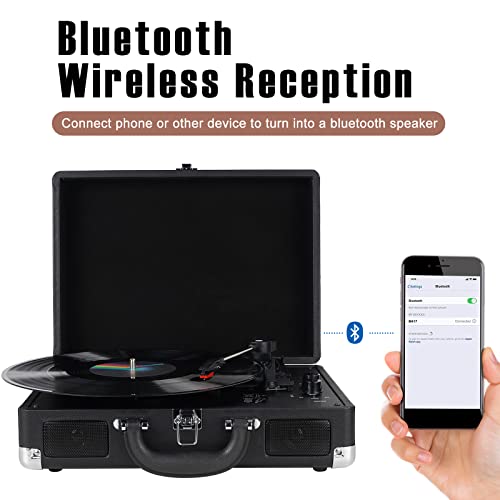 Vinyl Bluetooth Record Player, 3-Speed ,Suitcase with Speakers, RCA Out/AUX IN(black)