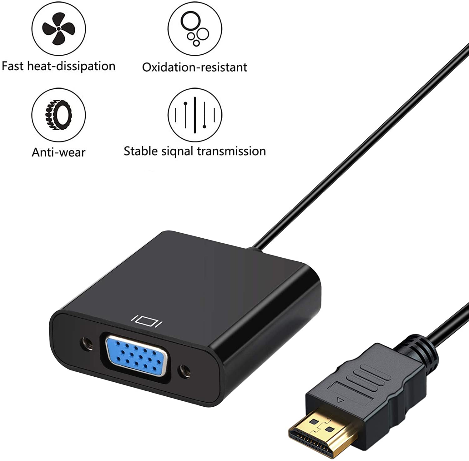 HDMI to VGA Adapter, Gold-Plated HDMI to VGA Converter (Male to Female)