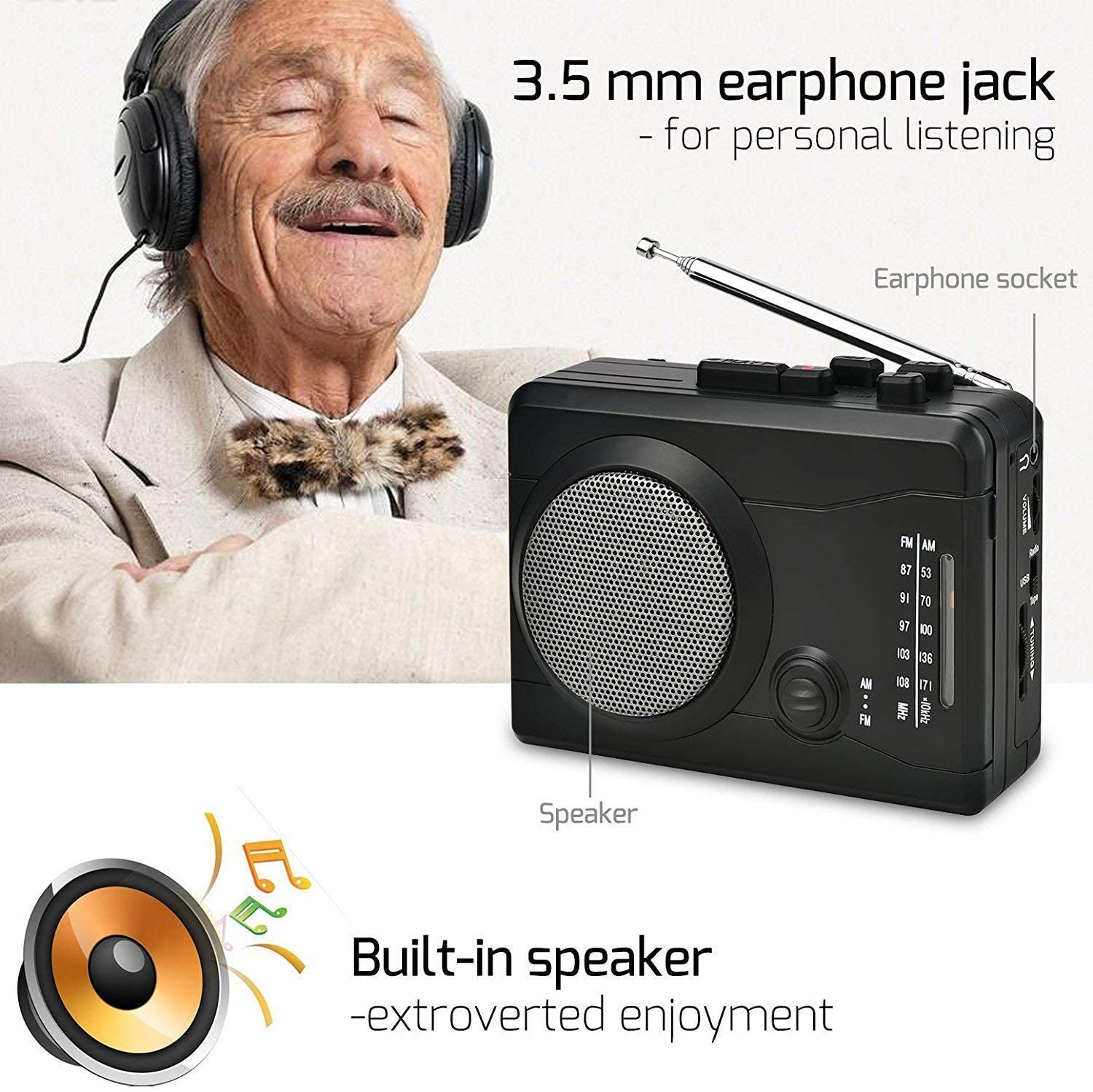DIGITNOW USB Cassette Player Personal Audio Recorder Built-in Speaker, Radio Recording Cassette Tape to Digital MP3 Converter