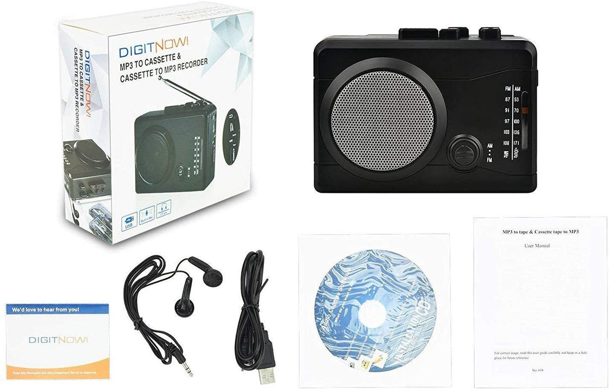 DIGITNOW USB Cassette Player Personal Audio Recorder Built-in Speaker, Radio Recording Cassette Tape to Digital MP3 Converter
