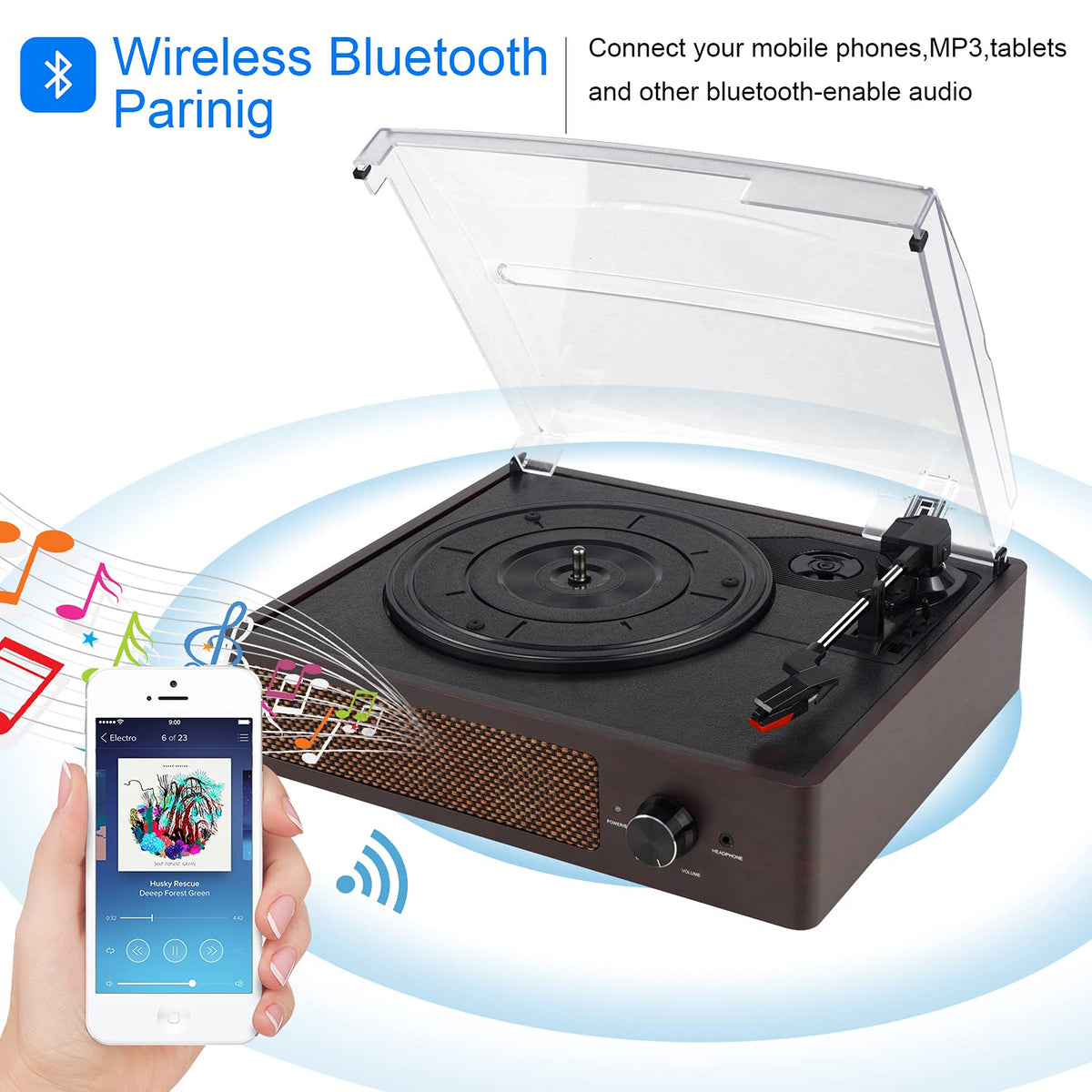 Digitnow Bluetooth Record Player – Vinyl Player with Speakers