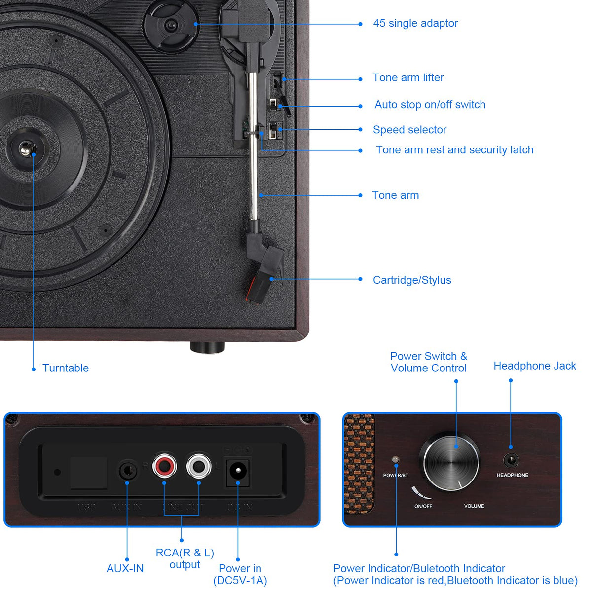 Digitnow Bluetooth Record Player – Vinyl Player with Speakers