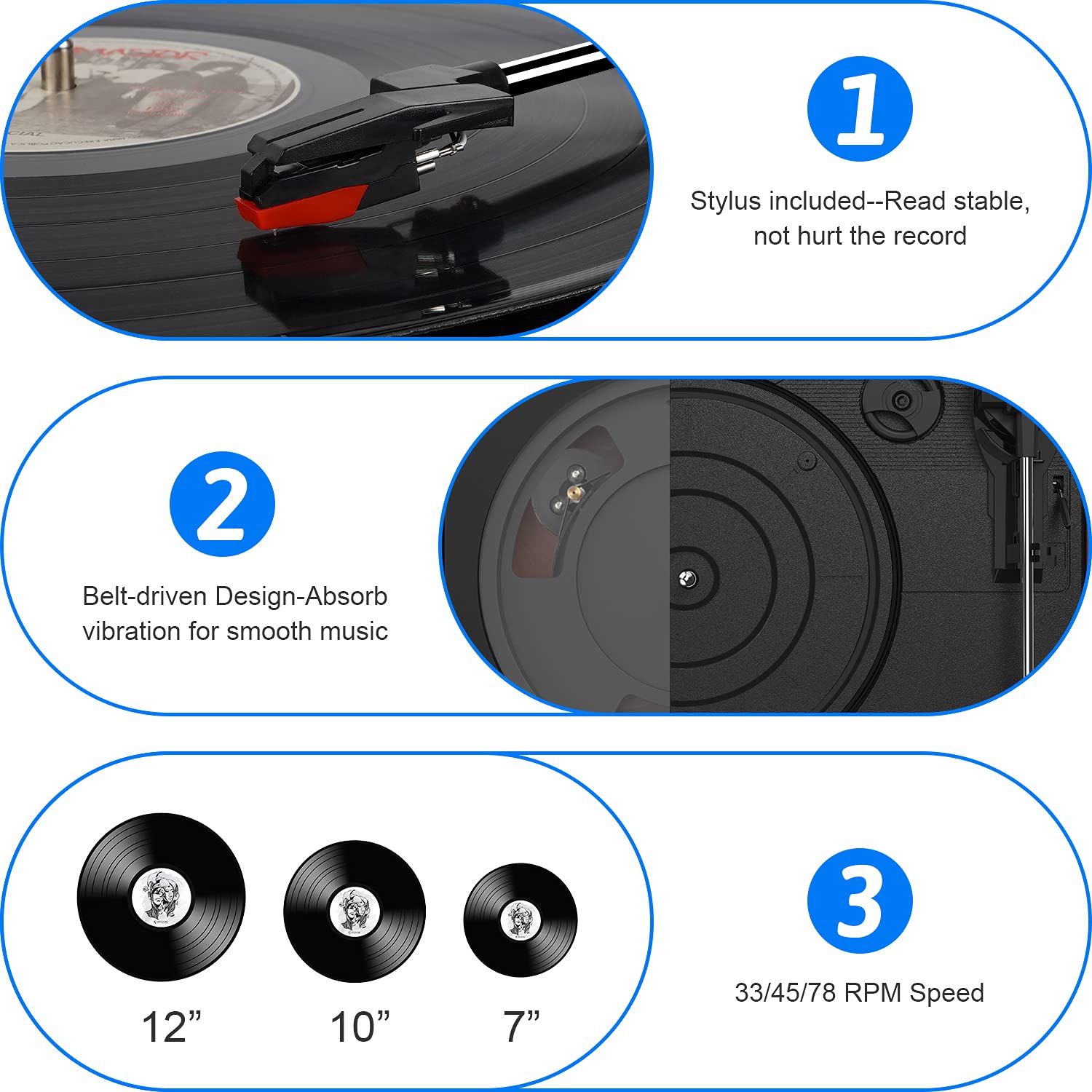 Digitnow Bluetooth Record Player – Vinyl Player with Speakers